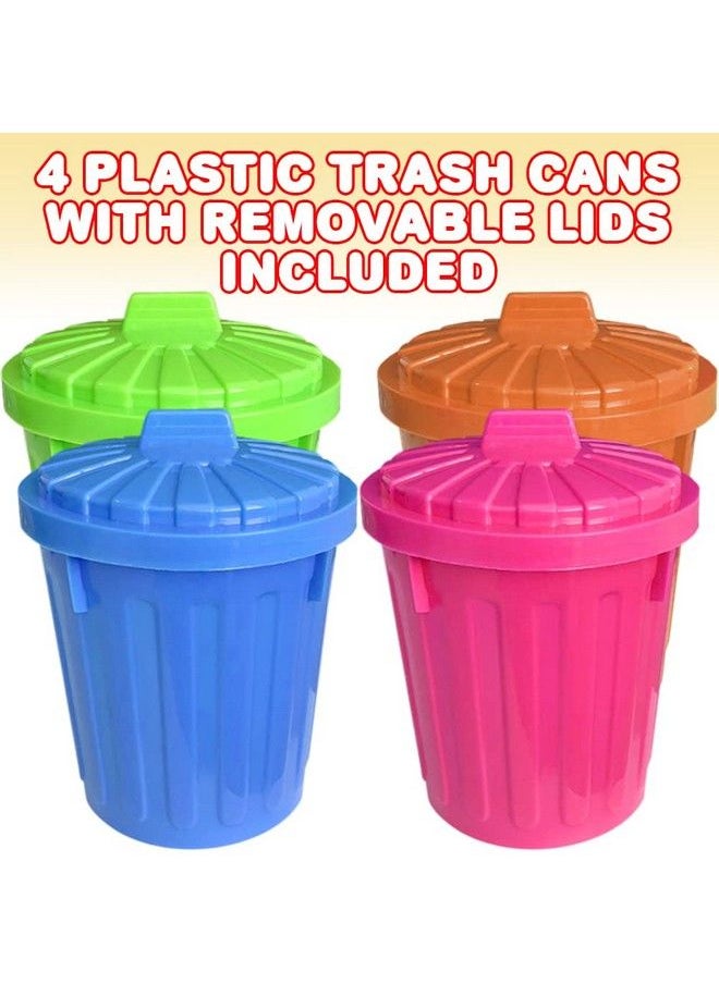 ArtCreativity - Large Trash Cans Set With Lids Set Of 4 Garbage Bin Toy In Assorted Neon Colors Unique Desk Organizer Birthday Party Favors For Kids Cute Classroom Decor - Image 1