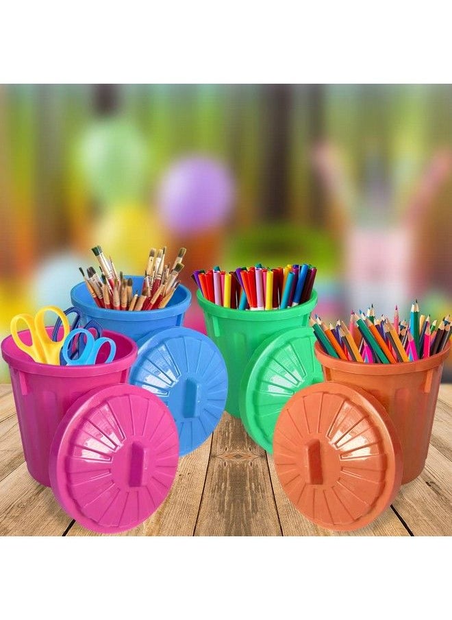 ArtCreativity - Large Trash Cans Set With Lids Set Of 4 Garbage Bin Toy In Assorted Neon Colors Unique Desk Organizer Birthday Party Favors For Kids Cute Classroom Decor - Image 1