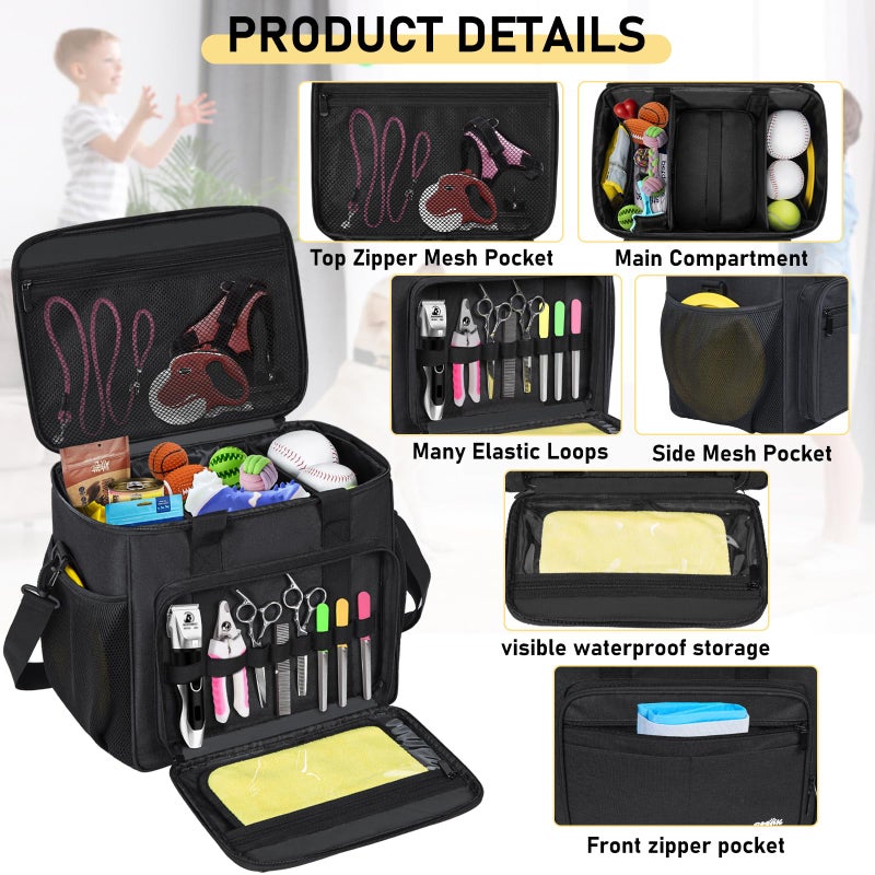 GMAK Large Pet Grooming Bag, Dog Grooming Tote Bags Supplies Organizer Case Pets Tools Organizer Tote for Dog Cat Grooming Tool Kit and Accessories, Black(Bag Only) - Image 2