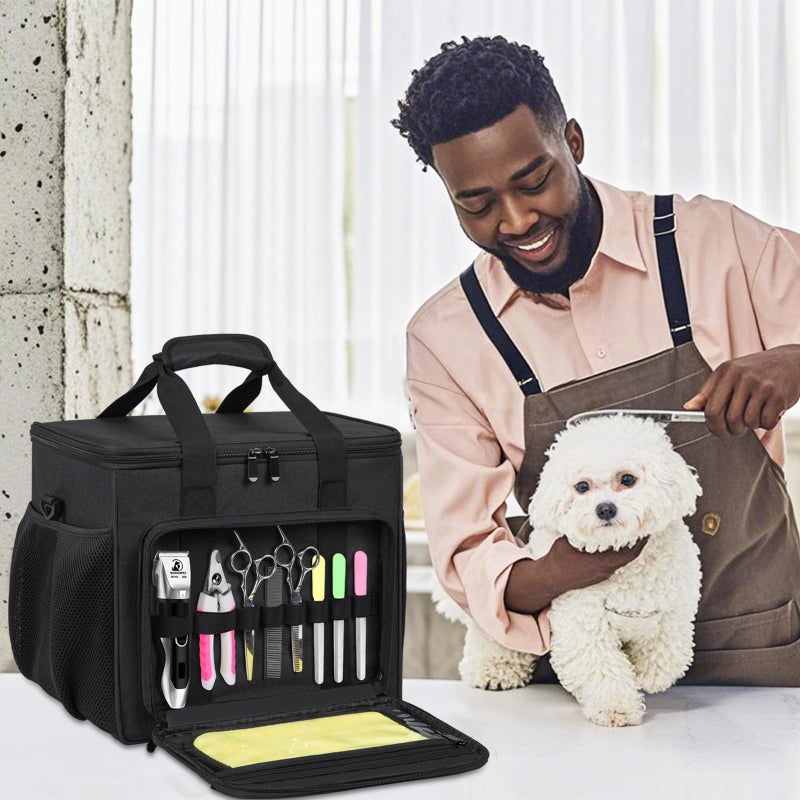 GMAK Large Pet Grooming Bag, Dog Grooming Tote Bags Supplies Organizer Case Pets Tools Organizer Tote for Dog Cat Grooming Tool Kit and Accessories, Black(Bag Only) - Image 4
