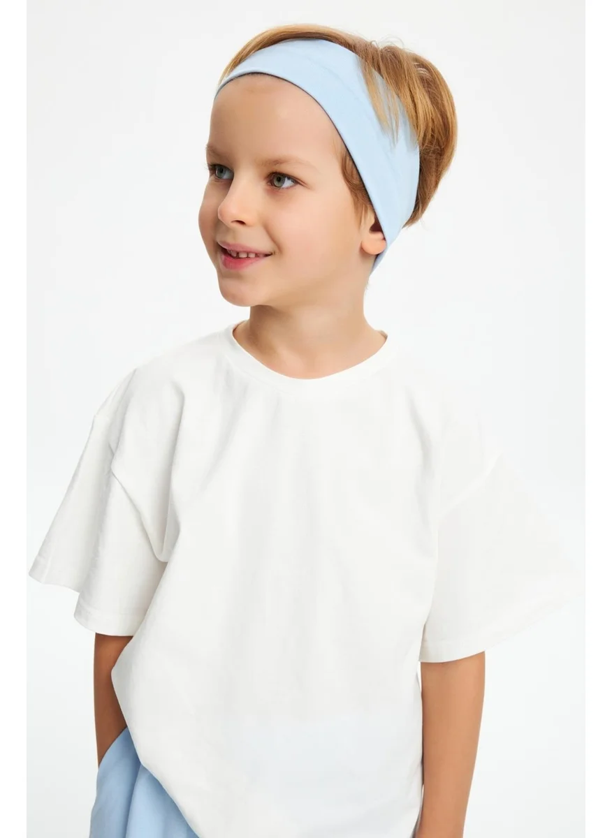 Babygiz Baby Blue-White Boy's Cotton Combed Oversize White T-Shirt Blue Bandana 2-Piece Set