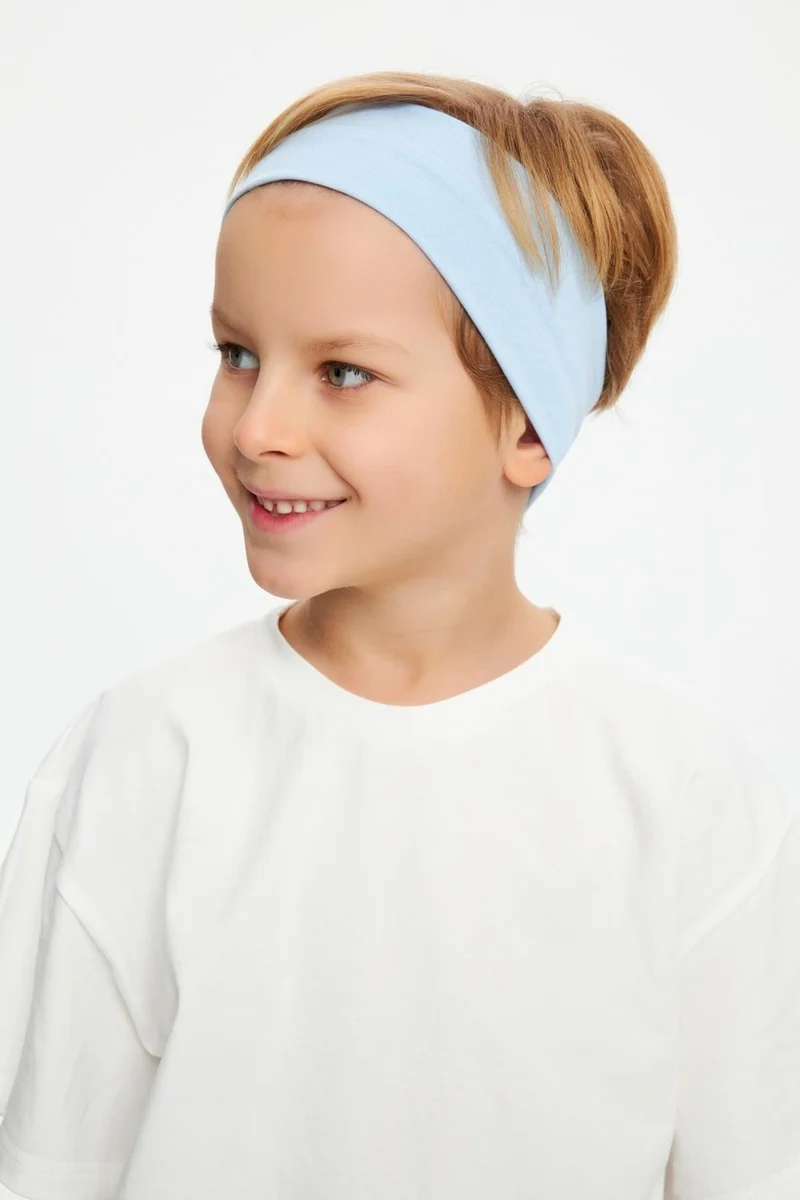 بيبيجيز Baby Blue-White Boy's Cotton Combed Oversize White T-Shirt Blue Bandana 2-Piece Set