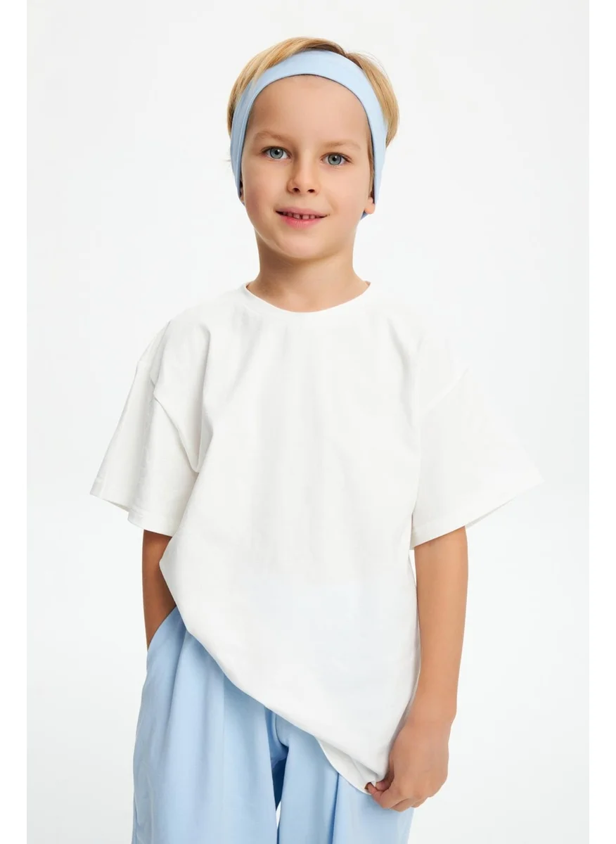 Babygiz Baby Blue-White Boy's Cotton Combed Oversize White T-Shirt Blue Bandana 2-Piece Set