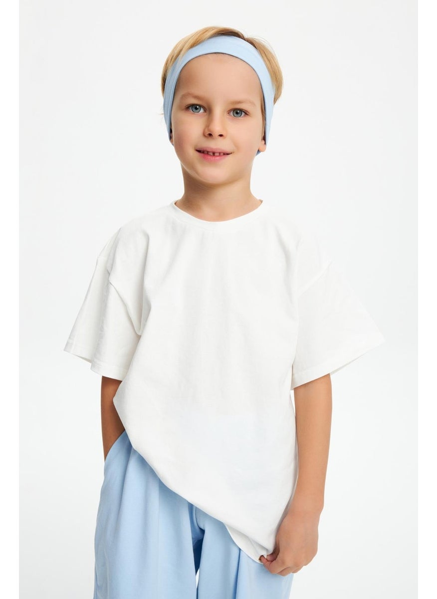 Babygiz Baby Blue-White Boy's Cotton Combed Oversize White T-Shirt Blue Bandana 2-Piece Set  - Image 2