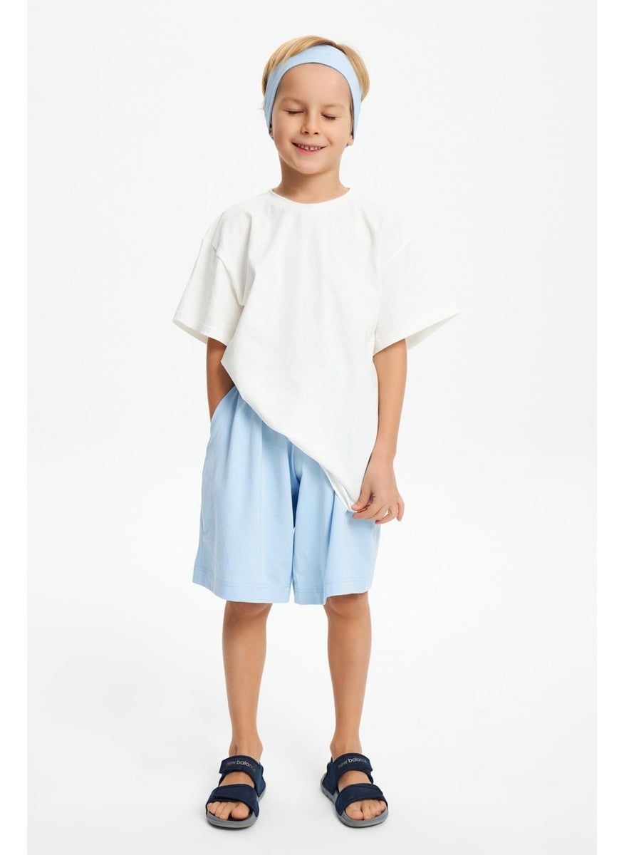 Babygiz Baby Blue-White Boy's Cotton Combed Oversize White T-Shirt Blue Bandana 2-Piece Set  - Image 4