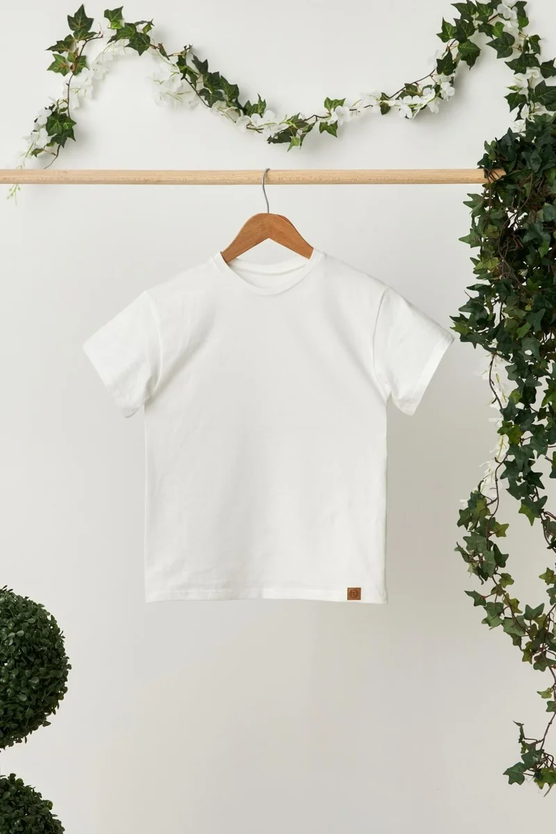 بيبيجيز Baby Blue-White Boy's Cotton Combed Oversize White T-Shirt Blue Bandana 2-Piece Set
