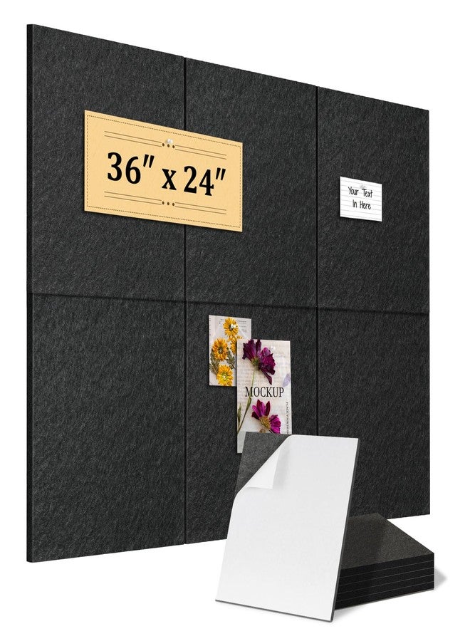 QUEENLINK Large Cork Board 36"x24", 6-Pack Self-Adhesive Felt Bulletin Board Tiles with 60 Push Pins, Square Felt Wall Panels Pin Board Vision Board Wall Organizer for Home Office Decor, Black - Image 1