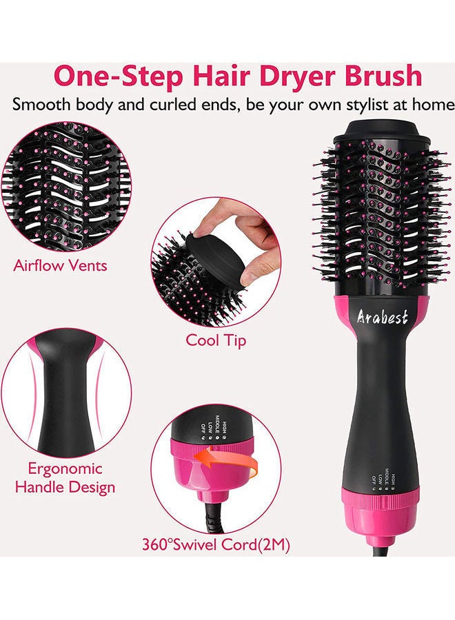 NIBEMINENT 3-In-1 Electric Professional Hot Air Hair Dryer Comb Black/Pink 34x7.5x5.5cm - Image 2