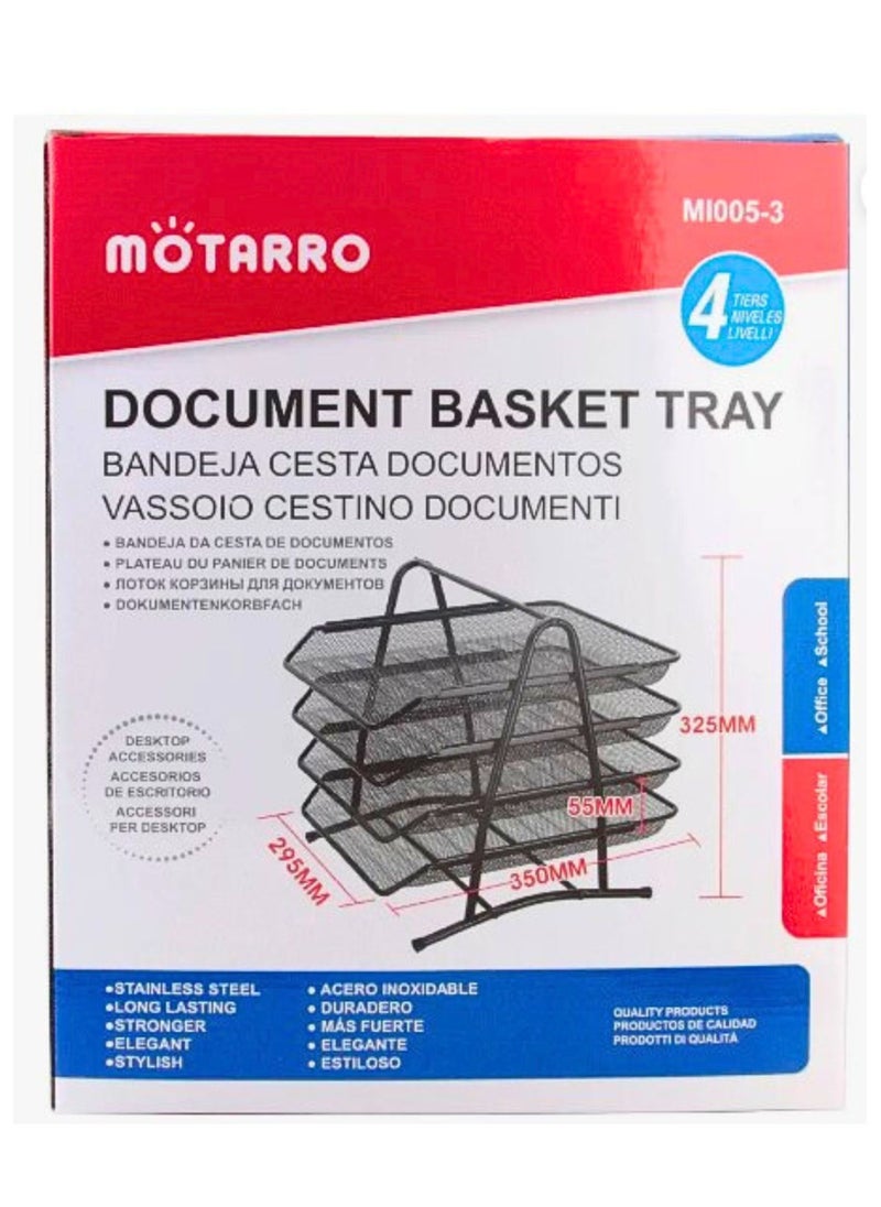 MOTARRO Desk Deposit Tray 4 Layer A4 Metal tray - Office Desk Organizer Paper office Mesh Document Basket File Paper Tray Letter Organizer Holder Desktop Accessories - Black  - Image 1