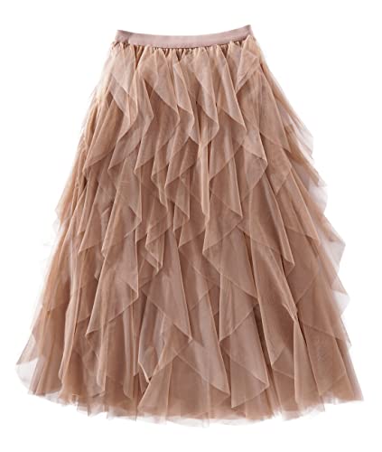 Femiserah Women's Long Rainbow A Line Tulle Tutu Skirts Tiered Skirt Petticoat（One Size, Tulle Coffee - Image 1