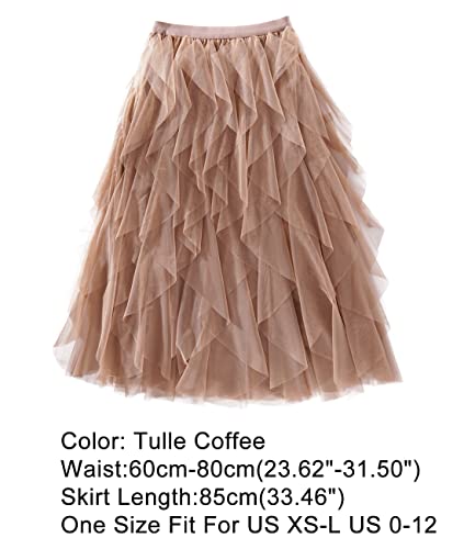 Femiserah Women's Long Rainbow A Line Tulle Tutu Skirts Tiered Skirt Petticoat（One Size, Tulle Coffee - Image 3