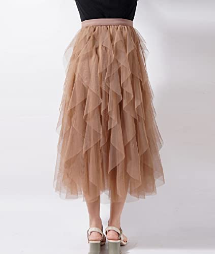 Femiserah Women's Long Rainbow A Line Tulle Tutu Skirts Tiered Skirt Petticoat（One Size, Tulle Coffee - Image 4