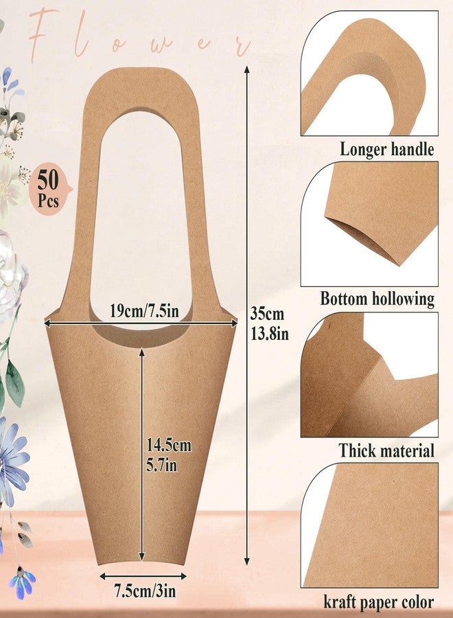 Gilprop 50 Packs Kraft Paper Flowers Gift Bags with Handle Flowers Bouquet Holder for Wedding, Valentines Day Decoration, Florist Shop (Small) - Image 2
