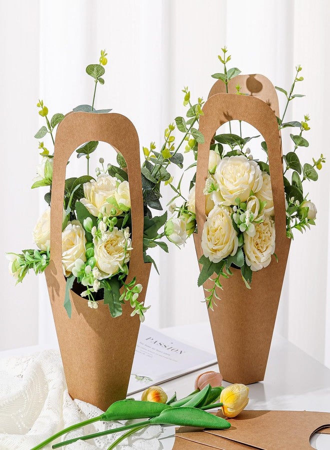 Gilprop 50 Packs Kraft Paper Flowers Gift Bags with Handle Flowers Bouquet Holder for Wedding, Valentines Day Decoration, Florist Shop (Small) - Image 3