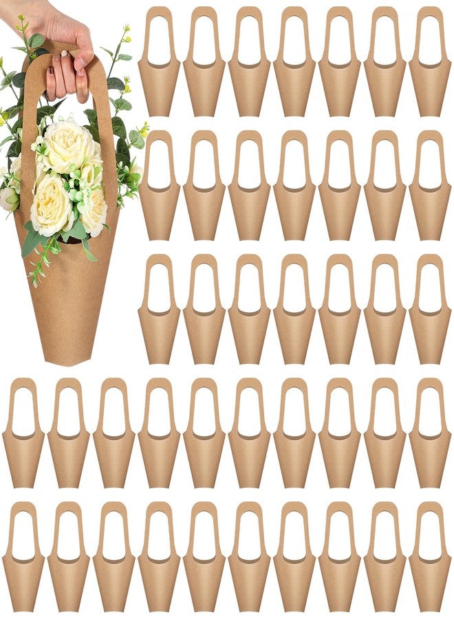 Gilprop 50 Packs Kraft Paper Flowers Gift Bags with Handle Flowers Bouquet Holder for Wedding, Valentines Day Decoration, Florist Shop (Small) - Image 1
