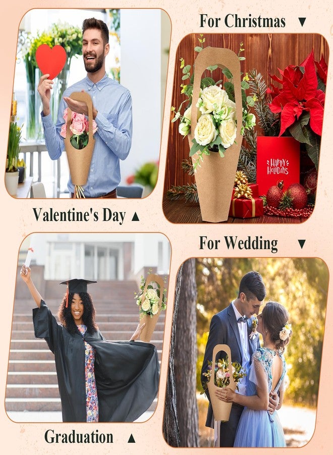 Gilprop 50 Packs Kraft Paper Flowers Gift Bags with Handle Flowers Bouquet Holder for Wedding, Valentines Day Decoration, Florist Shop (Small) - Image 5