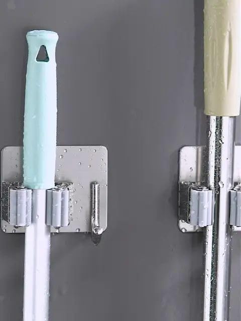 AMEEDARSHAN 2 Pack Broom Holder Wall Mount Mop and Broom Holder Wall Mount Self Adhesive Broom Organizer Hanger Gripper Stainless SteelSilver - Image 2