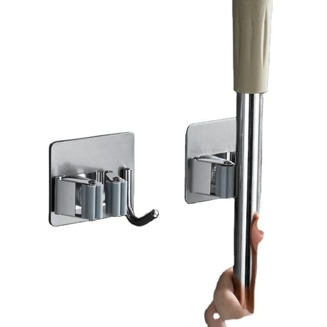 AMEEDARSHAN 2 Pack Broom Holder Wall Mount Mop and Broom Holder Wall Mount Self Adhesive Broom Organizer Hanger Gripper Stainless SteelSilver - Image 5