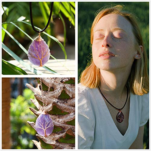 POTESSA Crystal Necklace Healing Amethyst Crystals Necklace Leather Cord Choker Chakra Gemstone Jewelry - Image 5