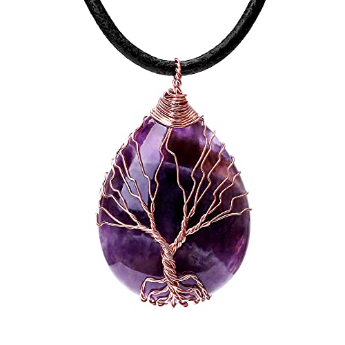 POTESSA Crystal Necklace Healing Amethyst Crystals Necklace Leather Cord Choker Chakra Gemstone Jewelry - Image 1