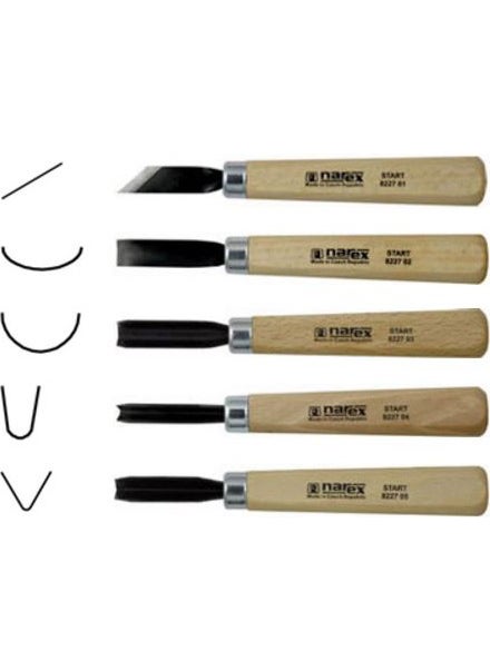 NAREX 869300 Wood Carving Set for Beginners 5 Pieces with Leather Wrap Bag  - Image 2