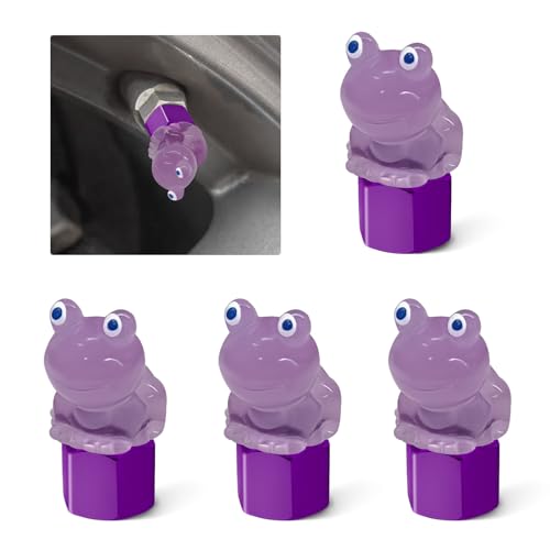 xbrtaia 4 Pack Cute Frog Tire Valve caps, Interesting and Practical Tire Decoration, Can be Used for Cars, Motorcycles, Trucks, and Bicycles.(Purple) - Image 1