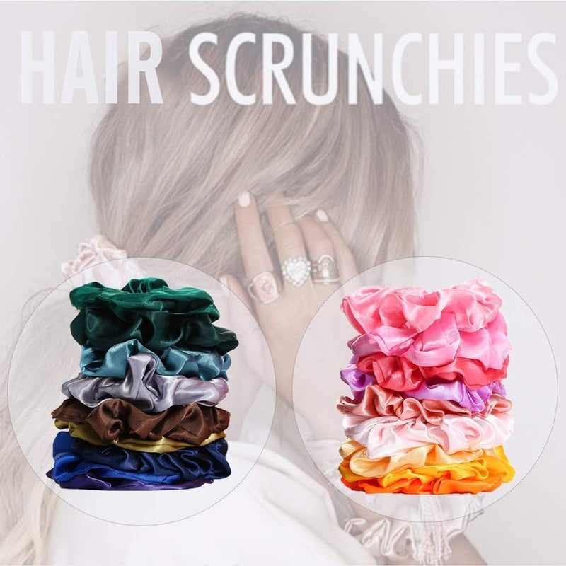 Yanwenx 50 Satin Hair Scrunchies in Multiple Colors - Silk Accessories for Curly Hair, Teens and Girls - With Gift Bag - Image 5