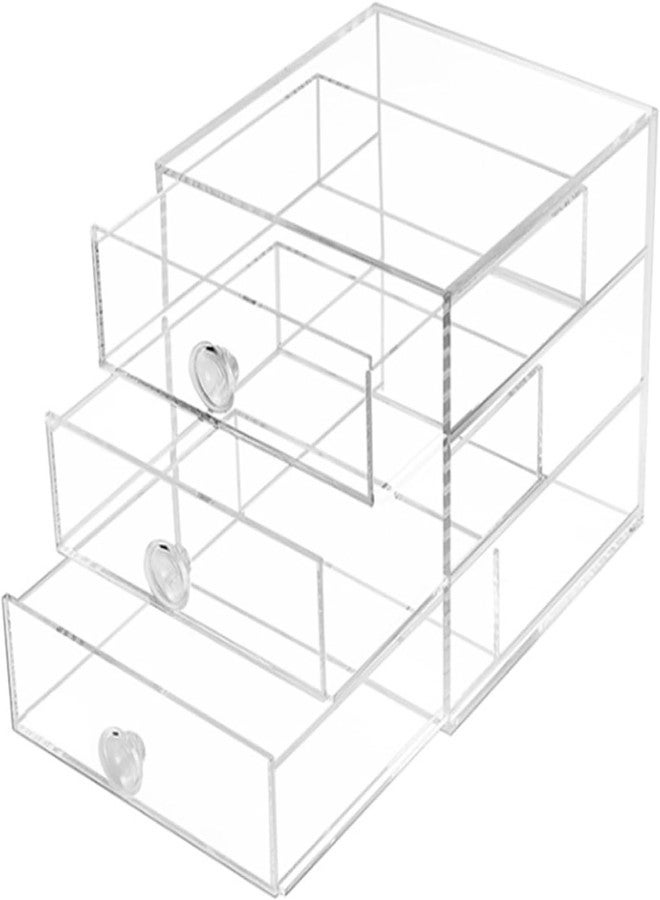 AJIODA Makeup Drawer Organizer Box with 3 Drawers, Acrylic Cosmetic Display Case Vanity Organizer Jewelry Storage Box Stackable Storage for Cosmetics, Skin Care, Bathroom, Countertop, Clear - Image 3