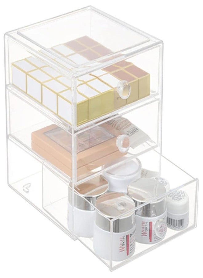 AJIODA Makeup Drawer Organizer Box with 3 Drawers, Acrylic Cosmetic Display Case Vanity Organizer Jewelry Storage Box Stackable Storage for Cosmetics, Skin Care, Bathroom, Countertop, Clear - Image 1