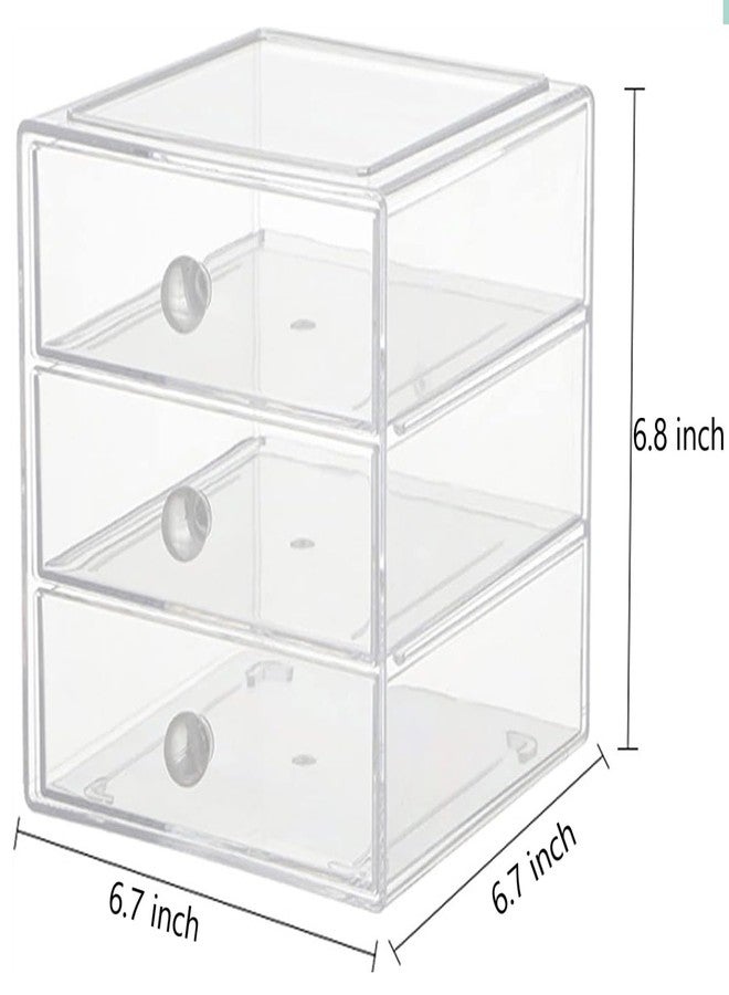 AJIODA Makeup Drawer Organizer Box with 3 Drawers, Acrylic Cosmetic Display Case Vanity Organizer Jewelry Storage Box Stackable Storage for Cosmetics, Skin Care, Bathroom, Countertop, Clear - Image 2