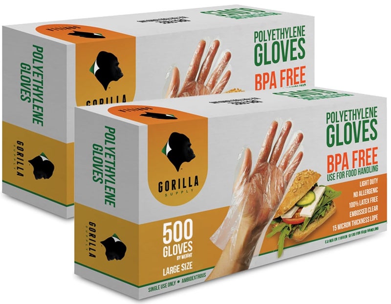 Gorilla Supply 1000 BPA Free Premium Disposable Gloves Poly PE LDPE Plastic for Kitchen Food Handling Food Prep Latex & Powder Free (1000 Count, Large) - Image 1