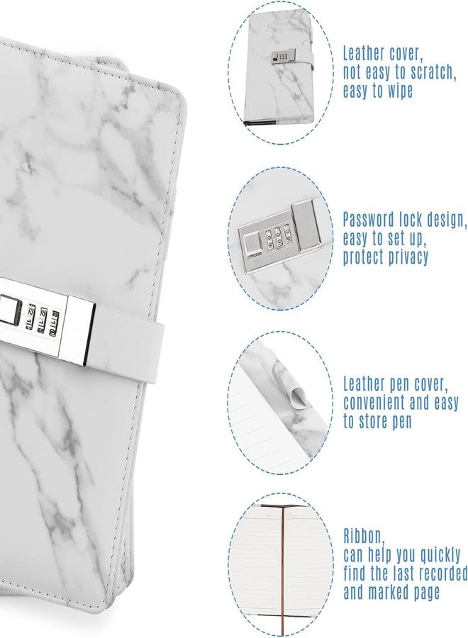 PiyuBind Diaries with Lock A5 Adult Diary with Lock PU Leather Journal Notebook with Pen, Personal Diary with Pen Holde 192 Pages 100gsm Premium Thick Paper (Marble, White) - Image 3