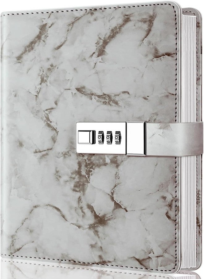 PiyuBind Diaries with Lock A5 Adult Diary with Lock PU Leather Journal Notebook with Pen, Personal Diary with Pen Holde 192 Pages 100gsm Premium Thick Paper (Marble, White) - Image 1