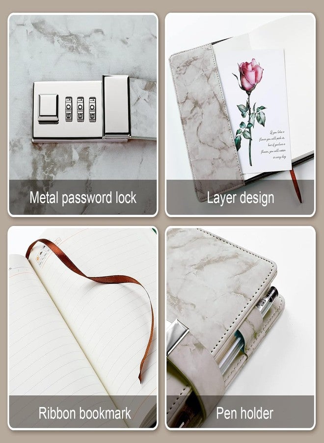 PiyuBind Diaries with Lock A5 Adult Diary with Lock PU Leather Journal Notebook with Pen, Personal Diary with Pen Holde 192 Pages 100gsm Premium Thick Paper (Marble, White) - Image 5