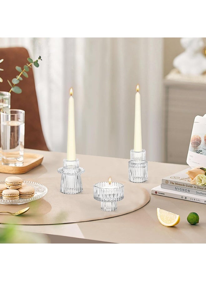 Candlestick Holders Set of 6, Ribbed Glass Taper Candle Holders, Reversible Clear Tealight & Candle Stick Candle Holder Vintage Crystal Tealight Candle Holder for Wedding Dinner Party - Image 4