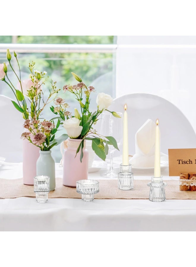 Candlestick Holders Set of 6, Ribbed Glass Taper Candle Holders, Reversible Clear Tealight & Candle Stick Candle Holder Vintage Crystal Tealight Candle Holder for Wedding Dinner Party - Image 5
