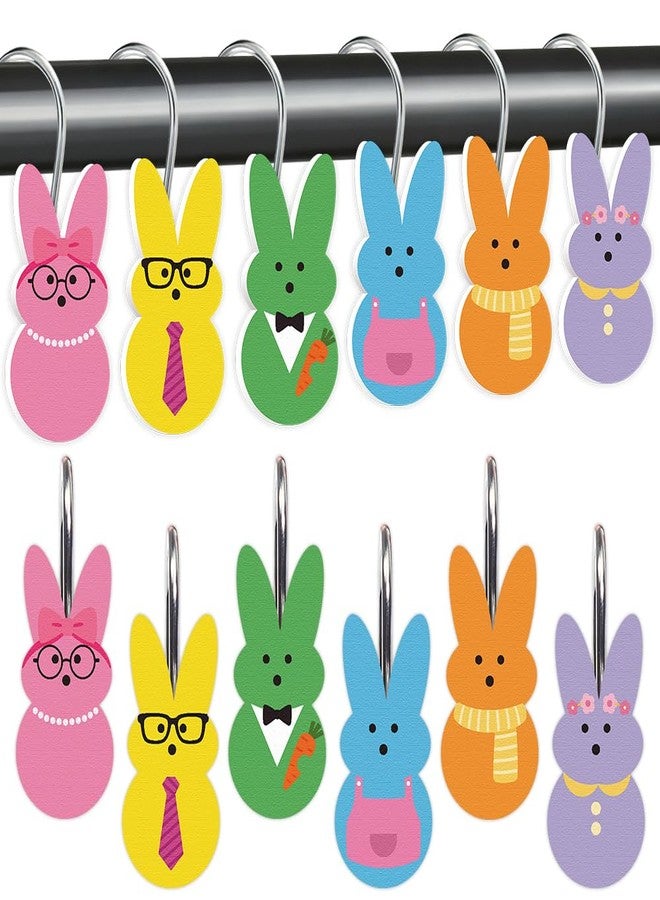 AWEELON 12Pcs Easter Shower Curtain Hooks Bunny Curtain Rod Rings Resin Curtain Hanger Hooks fo Easter Day Living Room Bedroom Bathroom Decor - Image 1
