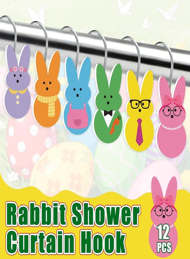 AWEELON 12Pcs Easter Shower Curtain Hooks Bunny Curtain Rod Rings Resin Curtain Hanger Hooks fo Easter Day Living Room Bedroom Bathroom Decor - Image 3