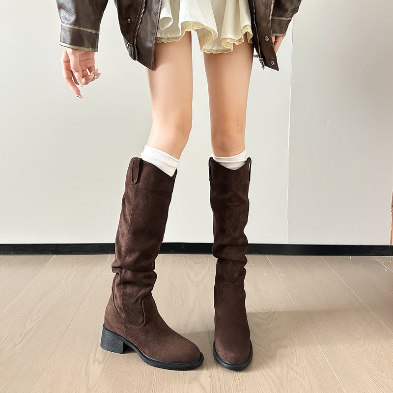 And Fast Delivery ~ Inner Height Heap Boots Long Barrel Knight Boots Autumn Medium Barrel Skinny Boots - Image 1