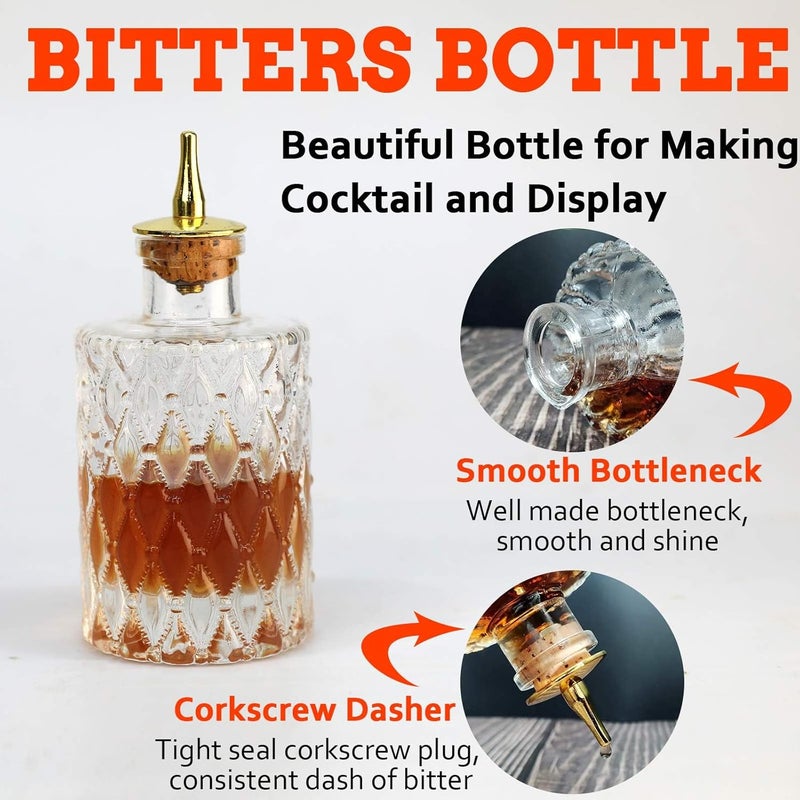 LINALL Bitters Bottle Set - Glass Vintage Bottle, Decorative Bottles with Dash Top, Dasher Bottles for Making Cocktail Great For Bartender Home Bar (6 pack) - Image 3