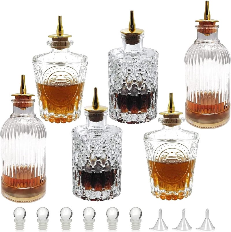 LINALL Bitters Bottle Set - Glass Vintage Bottle, Decorative Bottles with Dash Top, Dasher Bottles for Making Cocktail Great For Bartender Home Bar (6 pack) - Image 1