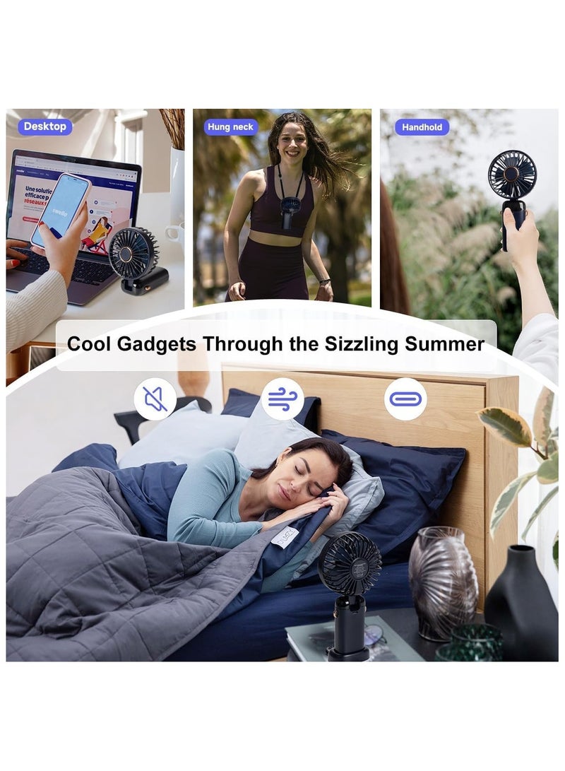 INFLUX Portable Handheld Fan, Upgrade 1200mAh Portable Fan with LED Display, 90° Foldable, 5 Speed Wind,Hand Held/Neck/Desk 3 in 1 Personal Small Fans, Makeup Fans for Women (Dark Blue) - Image 4