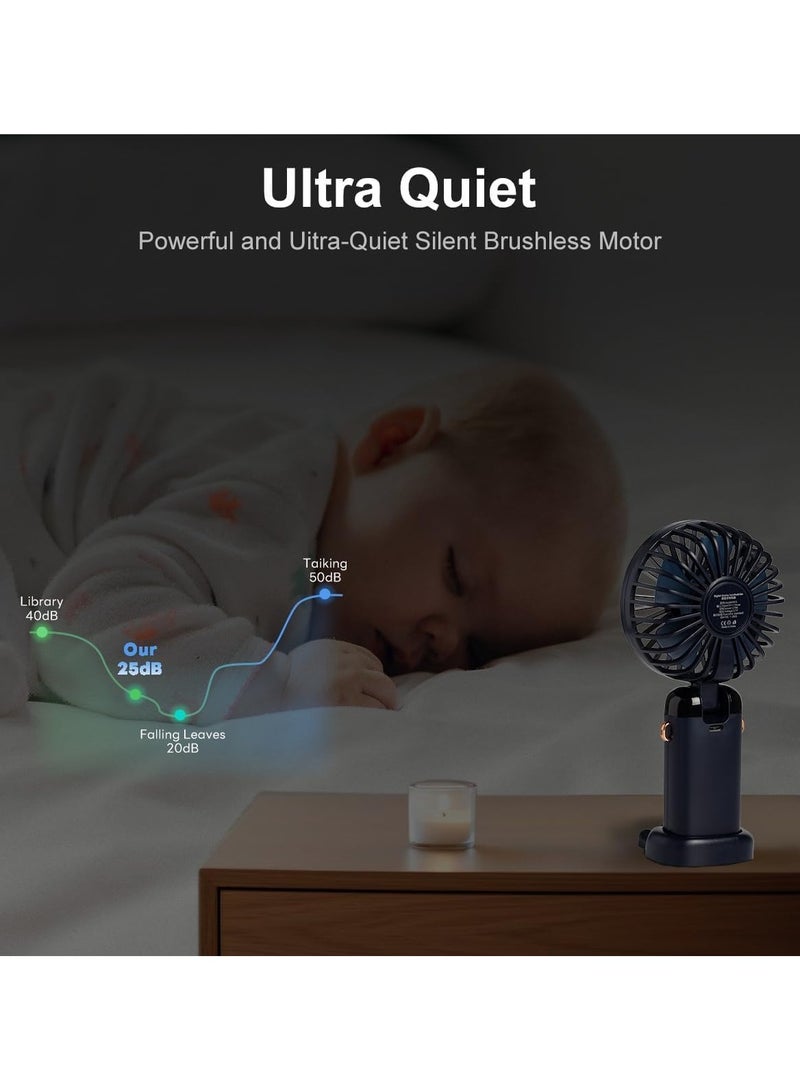 INFLUX Portable Handheld Fan, Upgrade 1200mAh Portable Fan with LED Display, 90° Foldable, 5 Speed Wind,Hand Held/Neck/Desk 3 in 1 Personal Small Fans, Makeup Fans for Women (Dark Blue) - Image 5