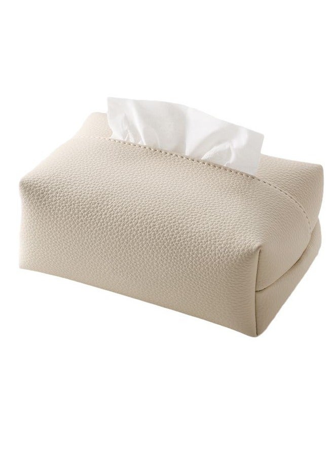 Modern Leather Tissue Box – Sleek Minimalist Home & Hotel Napkin Organizer with Smooth Fastener & Waterproof Design (Beige) - Image 1