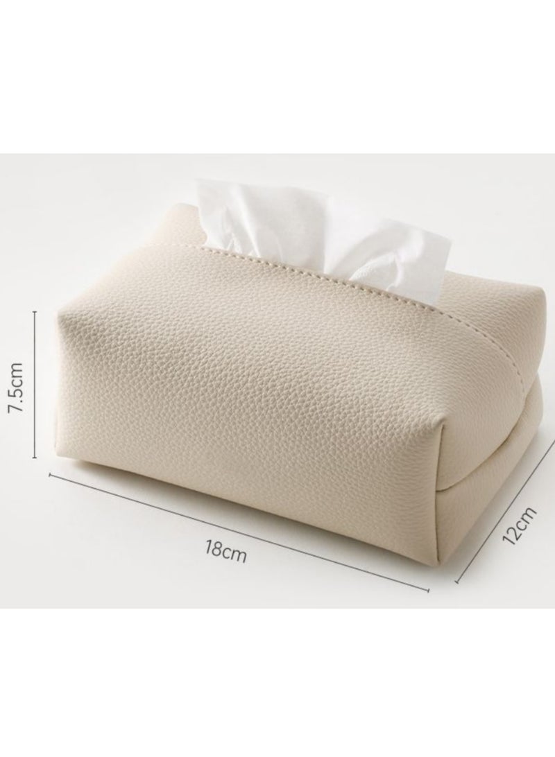 Modern Leather Tissue Box – Sleek Minimalist Home & Hotel Napkin Organizer with Smooth Fastener & Waterproof Design (Beige) - Image 2