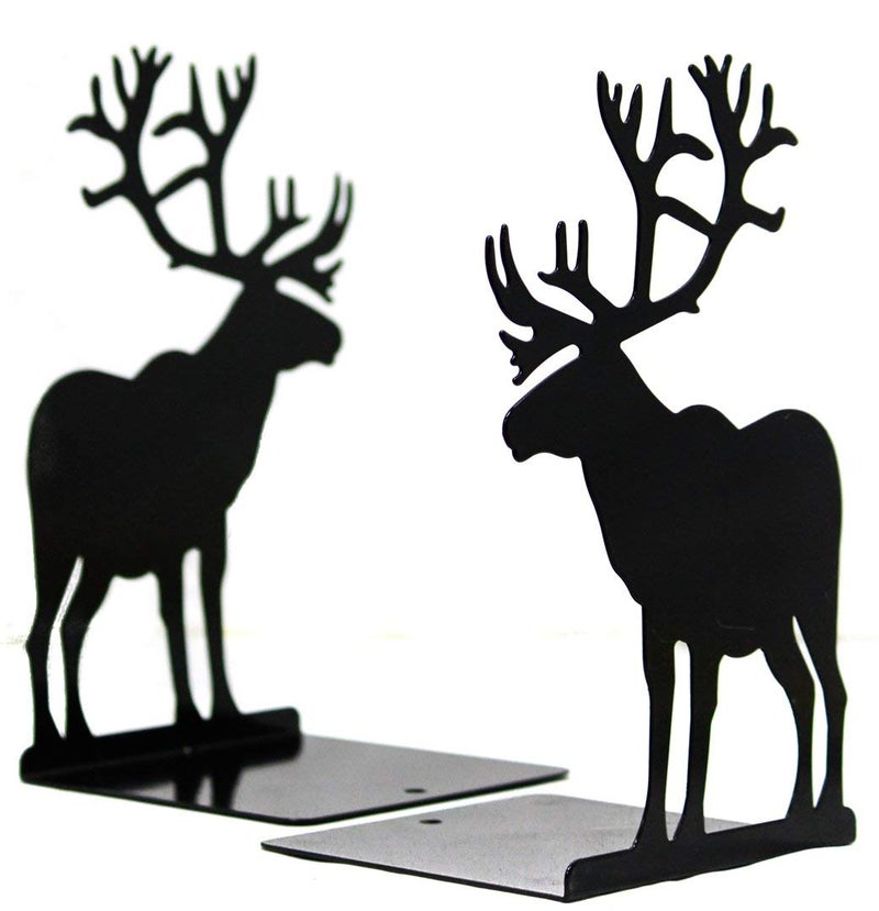 oddpod ™ Black Deer Laser-Cut Metal Bookends Organizer/Decorative Non-Skid Desktop Book Shelf for Office Decor, Book Shelf, Living Room, Library, School & Home Décor 1335 9" - Black - Image 2