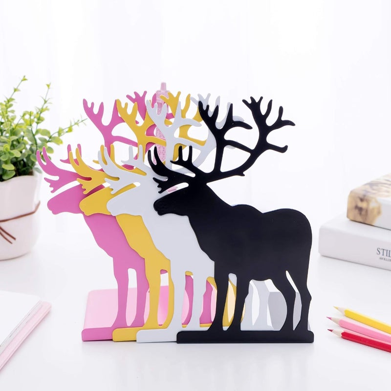 oddpod ™ Black Deer Laser-Cut Metal Bookends Organizer/Decorative Non-Skid Desktop Book Shelf for Office Decor, Book Shelf, Living Room, Library, School & Home Décor 1335 9" - Black - Image 4