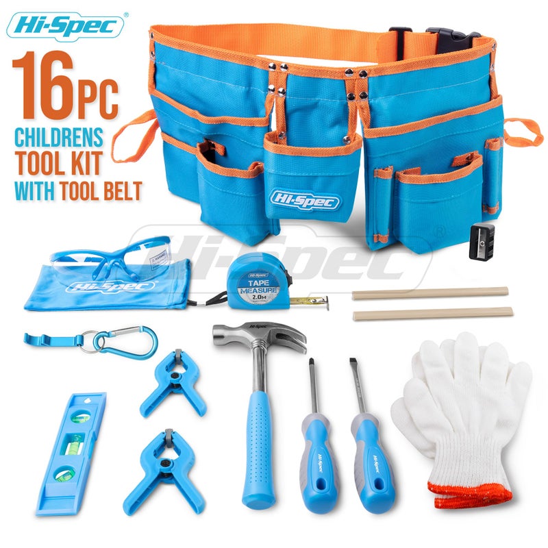 Hi-Spec 16pc Kids Tool Set with Tool Belt â€“ Real Child-Sized Tool Kit for Boys & Girls, DIY Building, Hand Tools, Woodworking, Carpentry, STEM Learning, Construction Play Set â€“ Blue - Image 2
