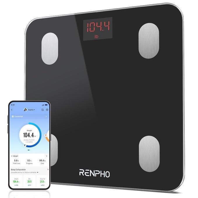 BLUETOOTH BODY FAT SCALE DIGITAL SMART BATHROOM WEIGHT SCALES FOR BODY COMPOSITION ANALYZER WITH SMARTPHONE APP 13 BODY COMPOSITION MEASUREMENTS FOR FITNESS BLACK ELIS 1