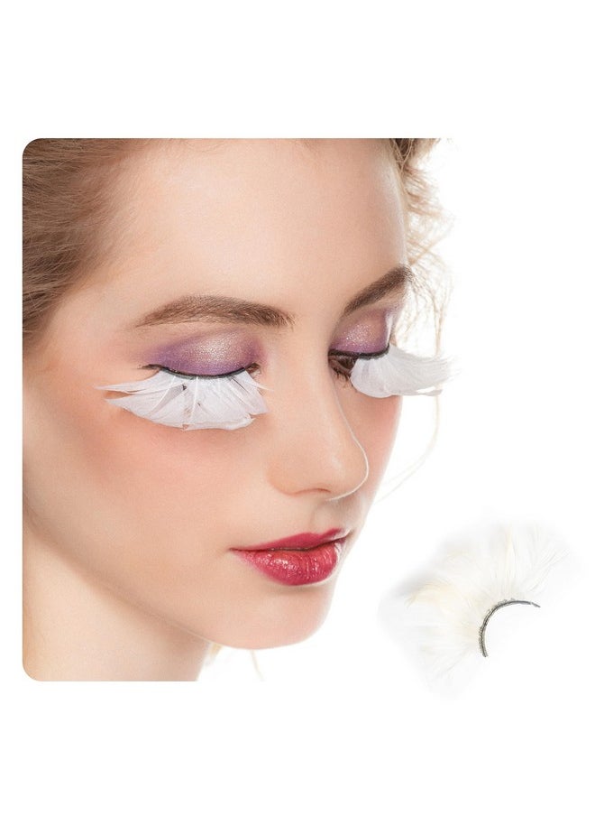 Dorisue - White Halloween Lashes Peacock Feather Eyelashes The White Queen Dramatic Eyelashes - Image 1